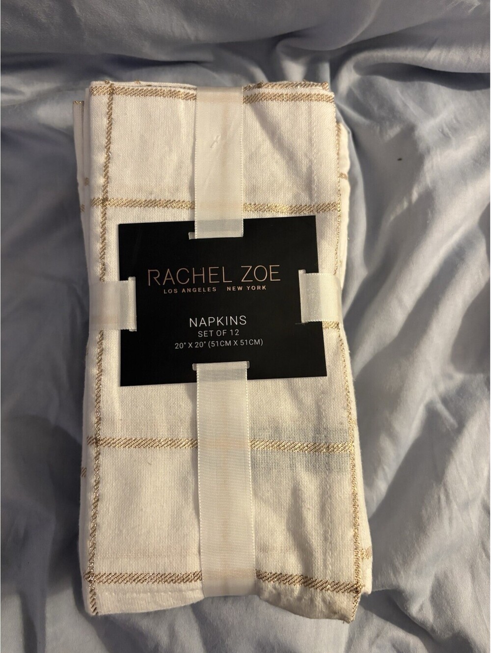 Rachel Zoe Cloth Napkins White with Gold Stripes